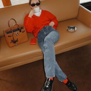Almina Concept Red V-Neck Sweater
